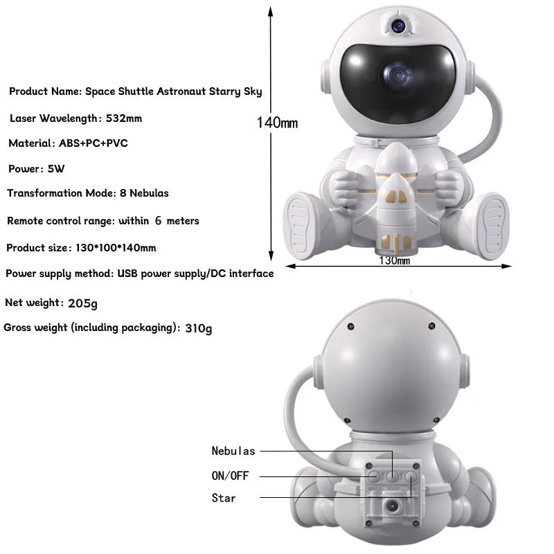 Rocket Astronaut LED Star Galaxies Projector Light