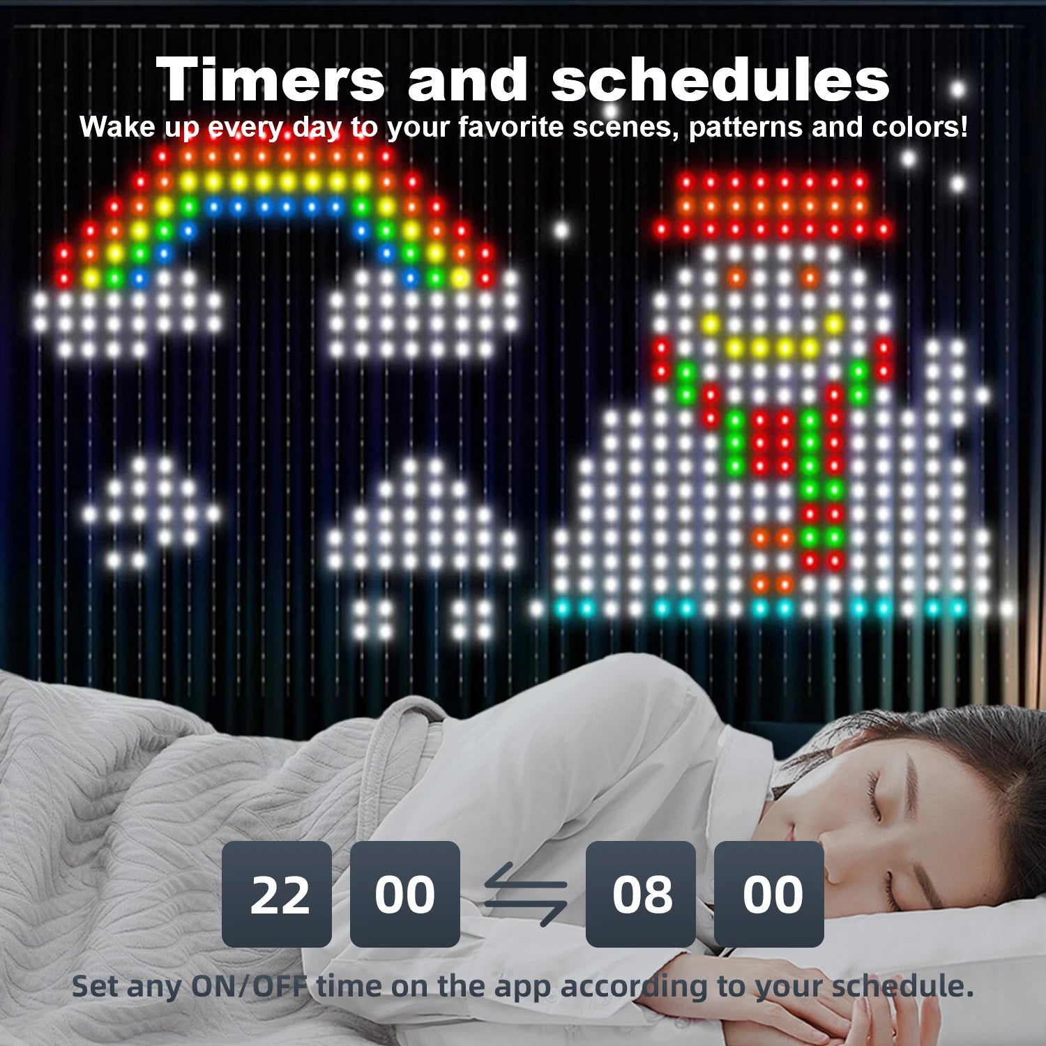 400LEDs Smart Curtain Lights Bluetooth App LED String RGB Fairy Lights DIY Music Change Display for Window Bedroom Decoration